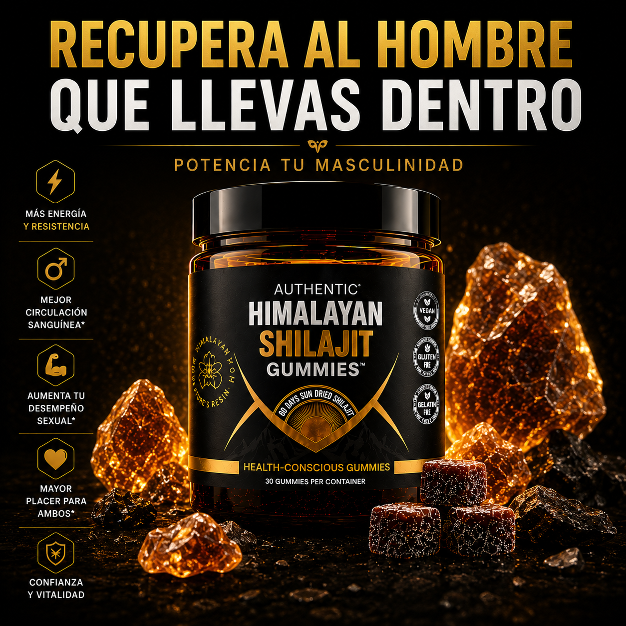 Himalayan Gold Shilajit Gummies Suplemento – Energía Natural y Vitalidad en Cada Gominola