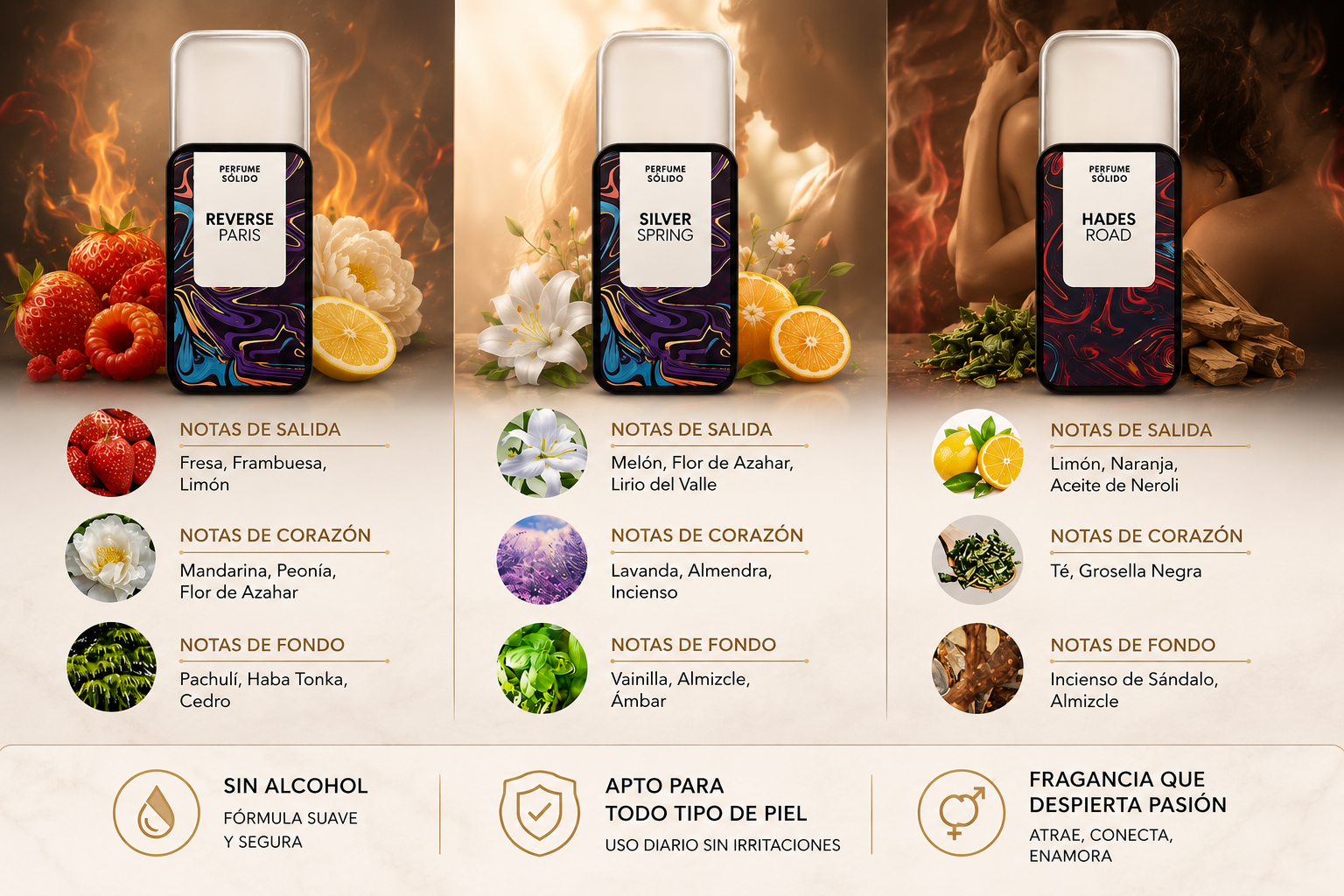 Juego de 3 Perfumes Sólidos con Feromonas